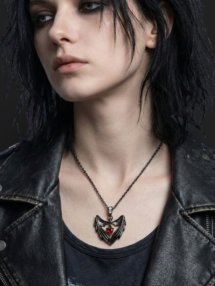 Gothic Batwing Heart Necklace