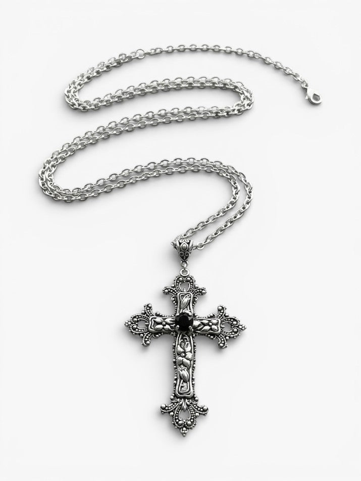 Gothic Cross Drill Pendant Necklace