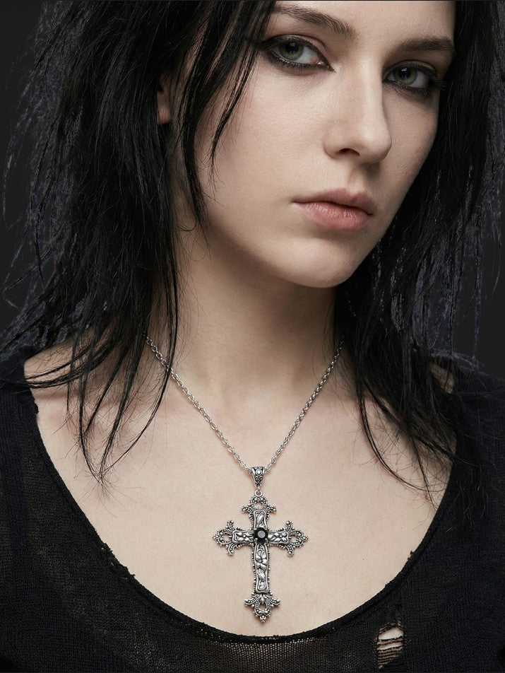 Gothic Cross Drill Pendant Necklace