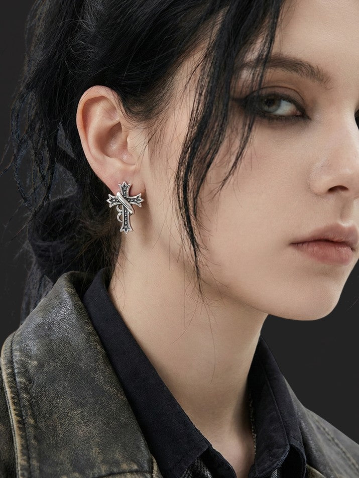 Retro Black Cross Stud Earrings
