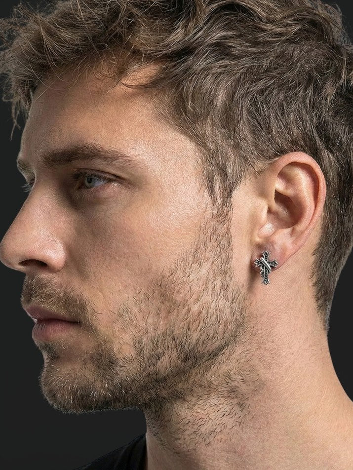 Retro Black Cross Stud Earrings