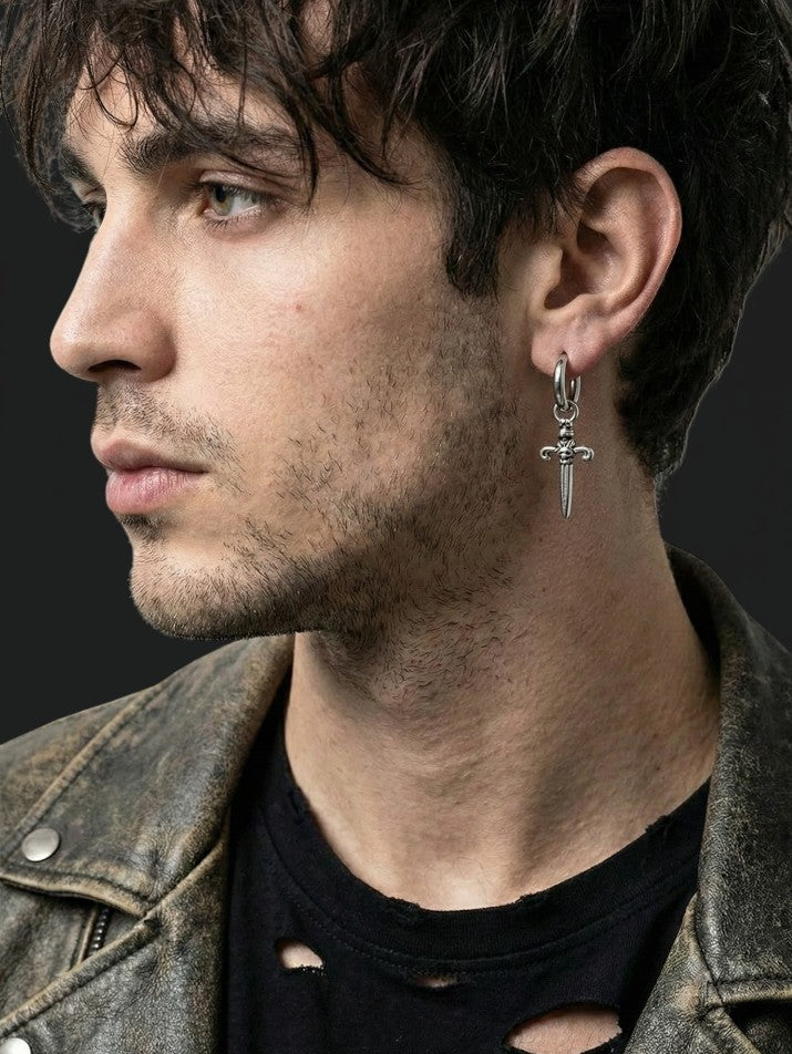 Gothic Sword Cross Hoop Earrings