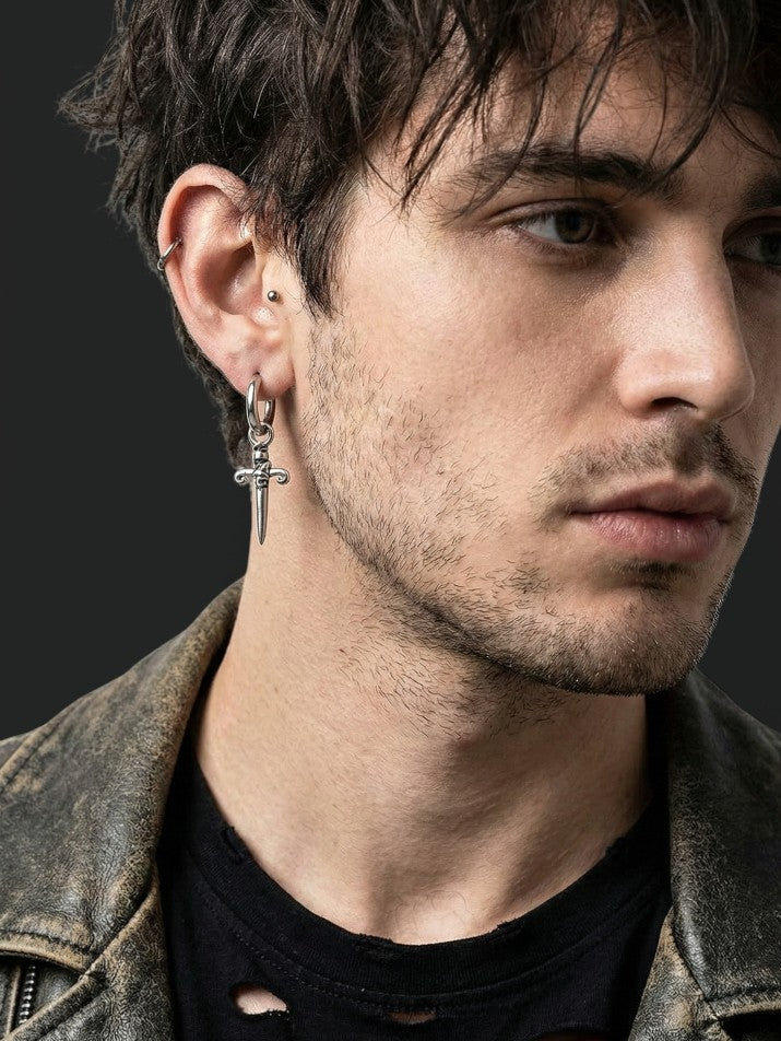 Gothic Sword Cross Hoop Earrings