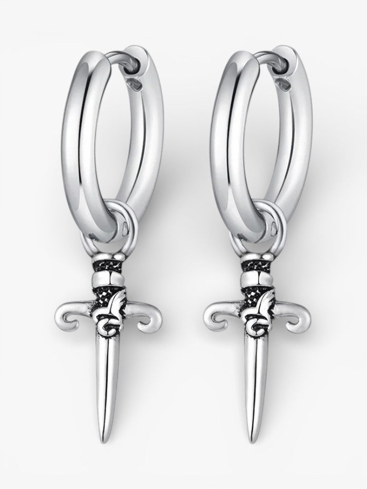Gothic Sword Cross Hoop Earrings