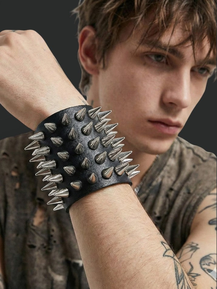 Punk Spike Leather Cuff Bracelet