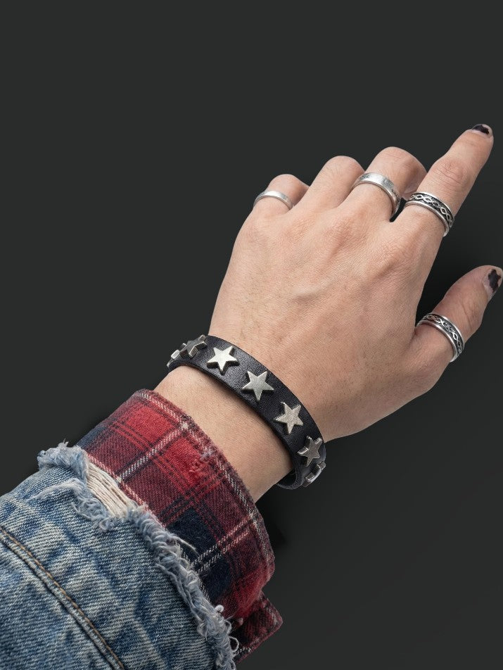Star Buckle Leather Wrap Bracelet