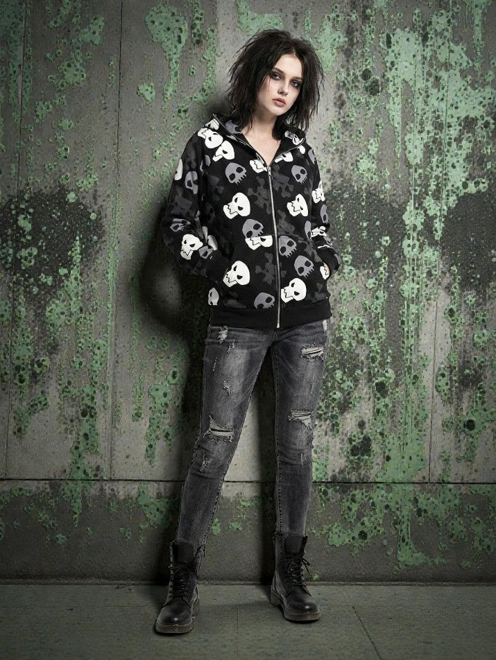 AltGoth Skull Zip Hoodie