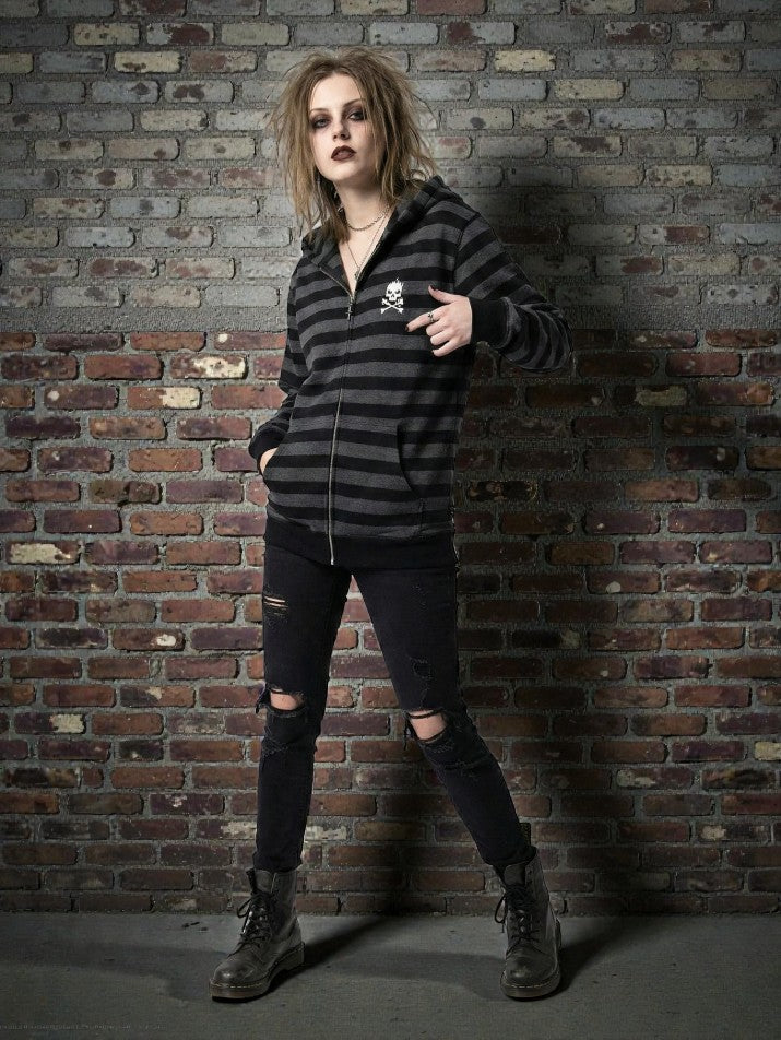 Striped Skull Zip Hoodie