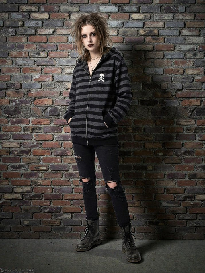 Striped Skull Zip Hoodie