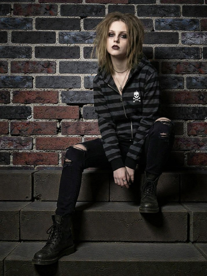 Striped Skull Zip Hoodie