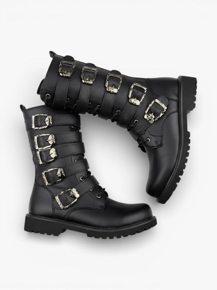 Gothic Punk Mid-Calf Motorcycle Boots