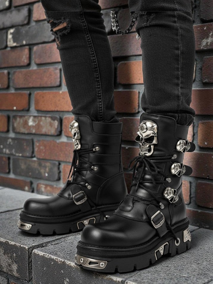 Silver Skull Gothic Motorcycle Boots