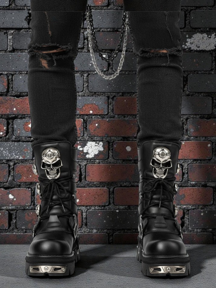 Silver Skull Gothic Motorcycle Boots