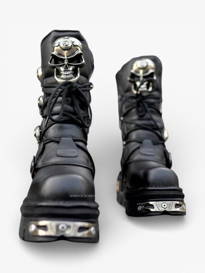 Silver Skull Gothic Motorcycle Boots