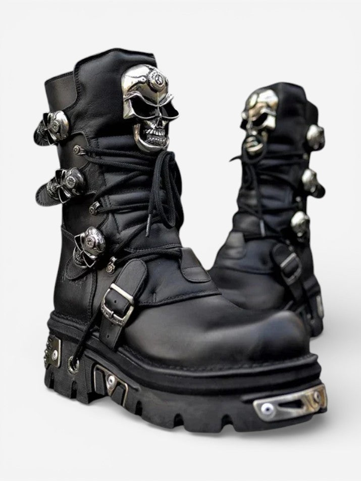 Silver Skull Gothic Motorcycle Boots
