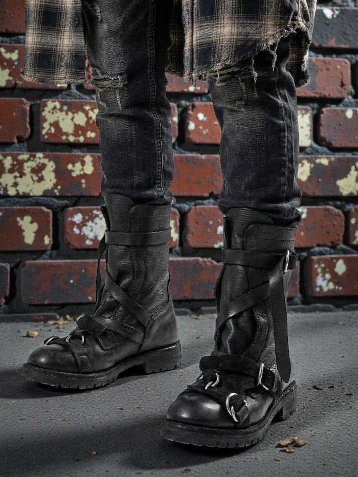 Punk Knight Buckle Motorcycle Boots
