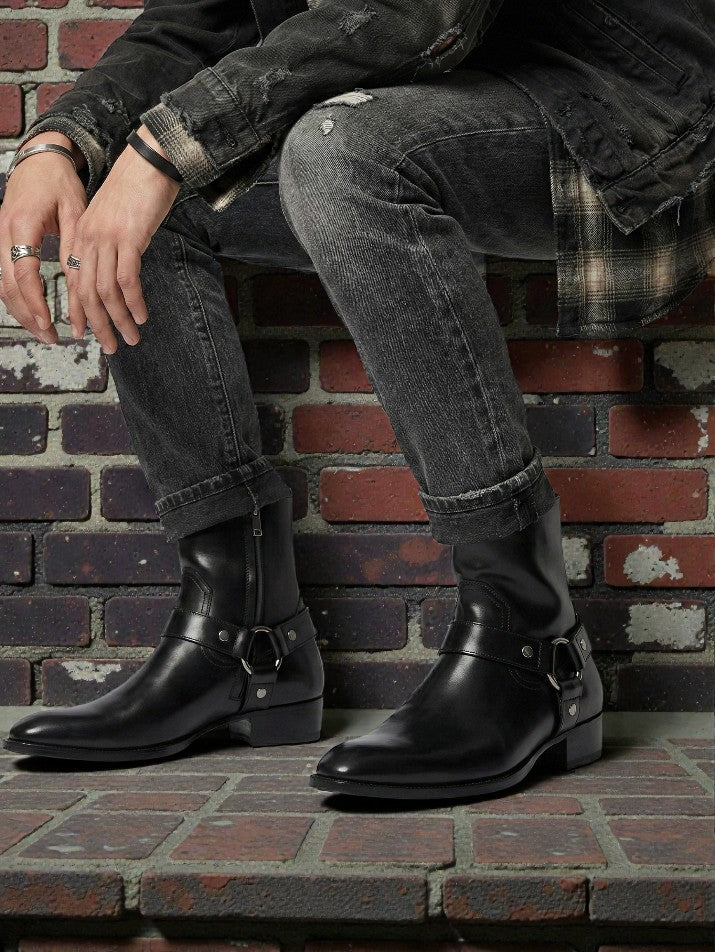 Black Leather Zip Ankle Boots