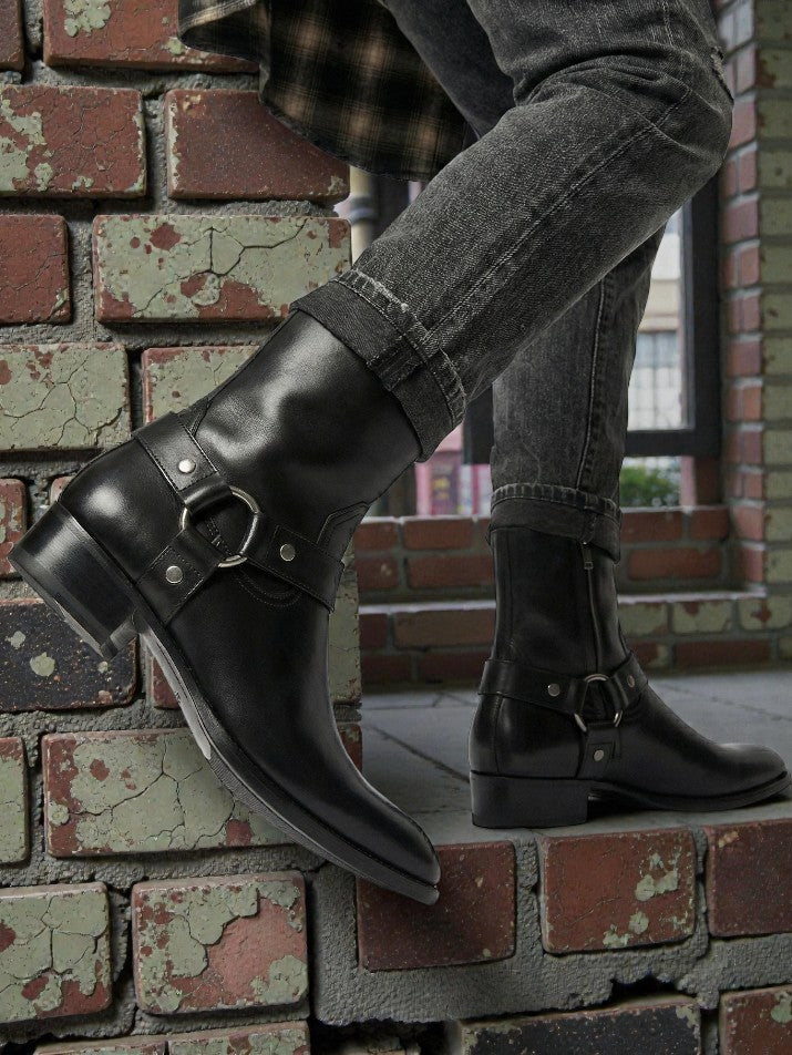 Black Leather Zip Ankle Boots