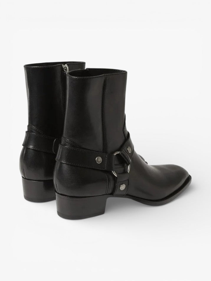 Black Leather Zip Ankle Boots
