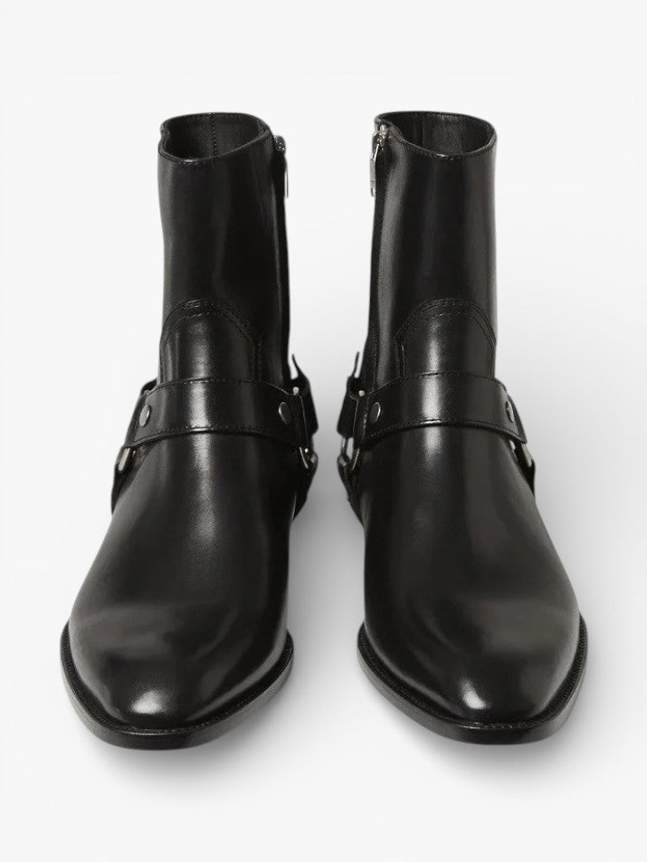 Black Leather Zip Ankle Boots
