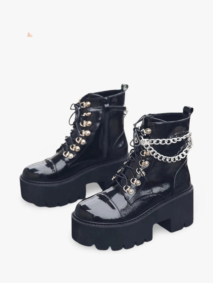 Gothic Chain Platform Ankle Boots