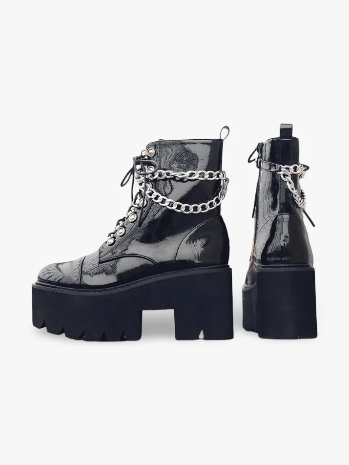 Gothic Chain Platform Ankle Boots