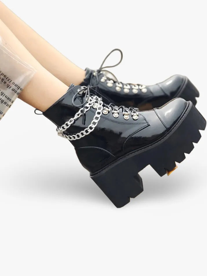 Gothic Chain Platform Ankle Boots