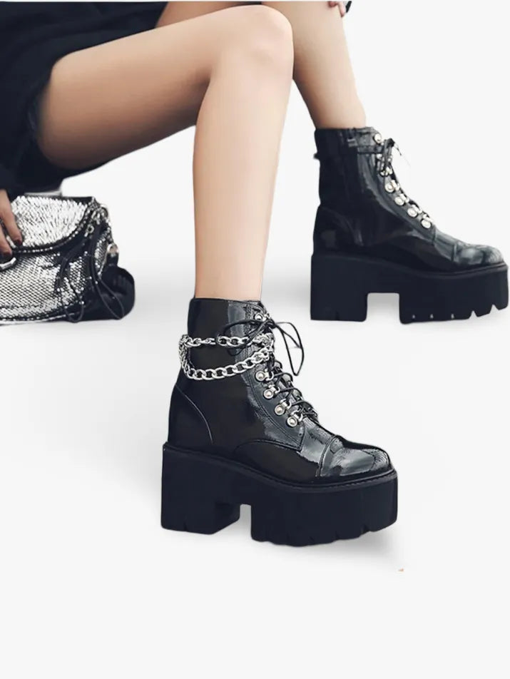 Gothic Chain Platform Ankle Boots
