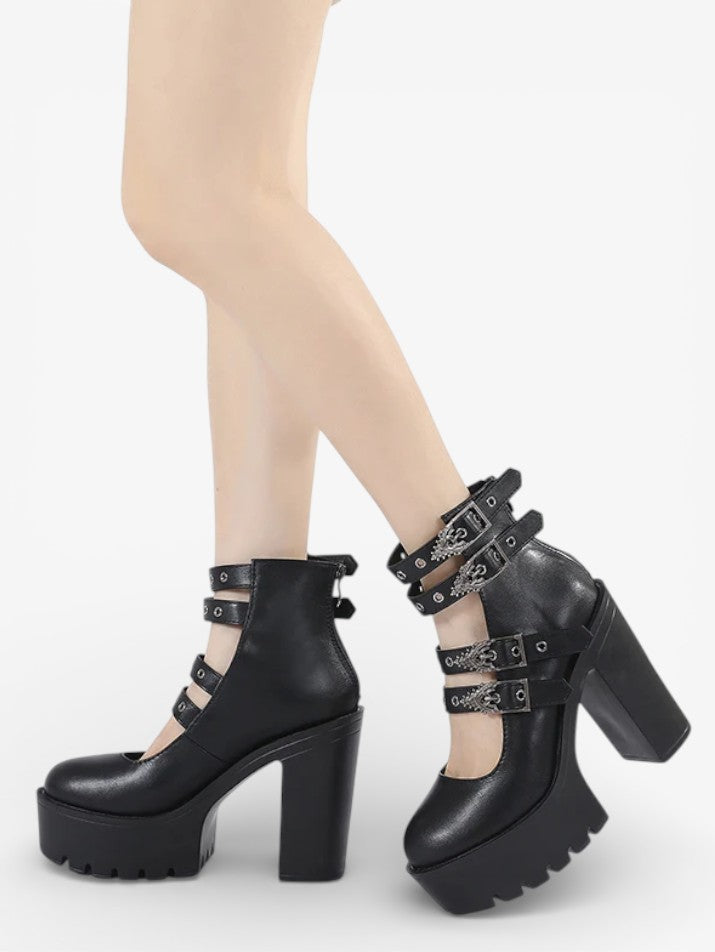 Gothic Platform Mary Jane Block Heels