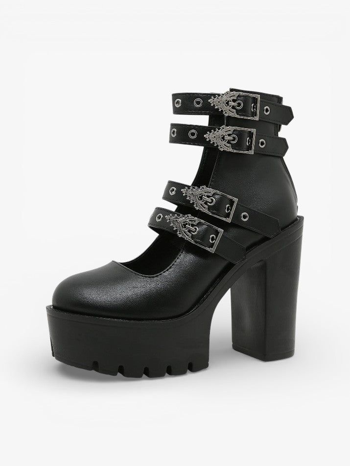 Gothic Platform Mary Jane Block Heels