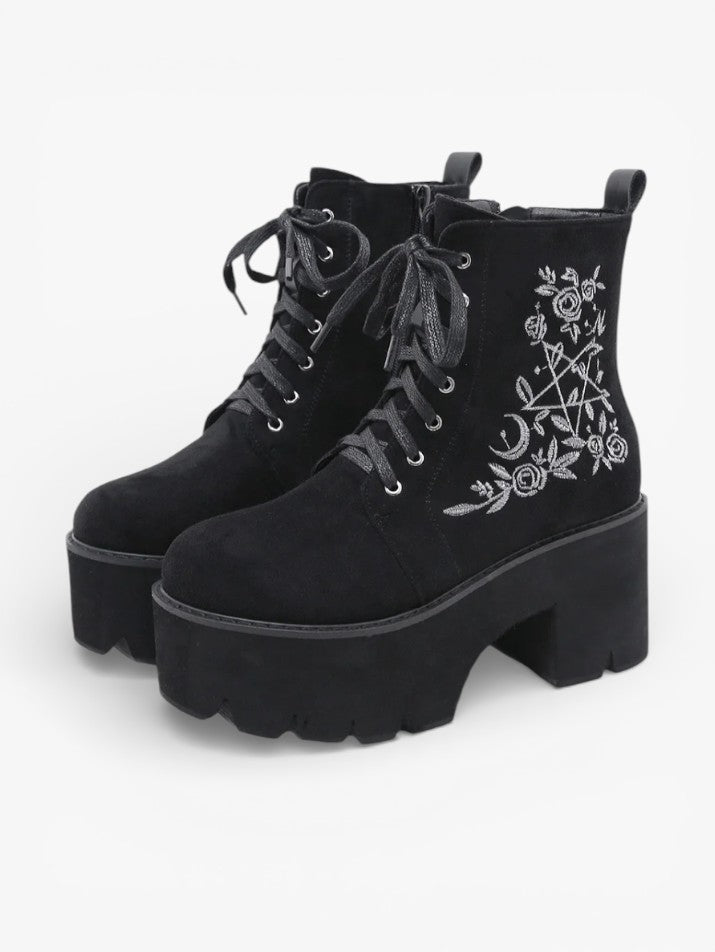 Gothic Flower Platform Ankle Boots