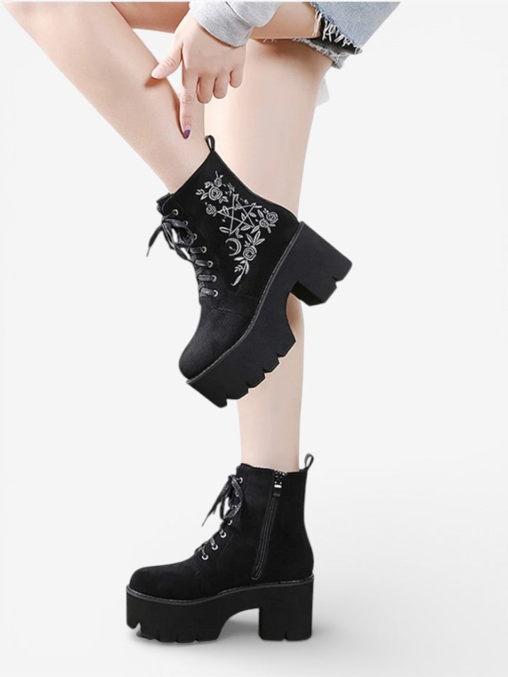 Gothic Flower Platform Ankle Boots