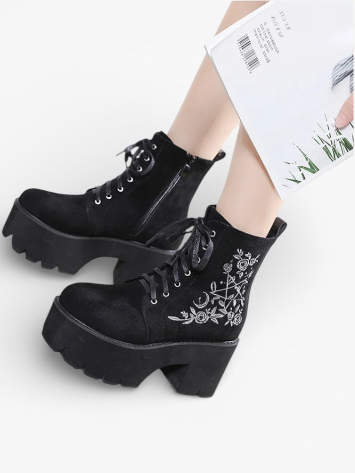Gothic Flower Platform Ankle Boots