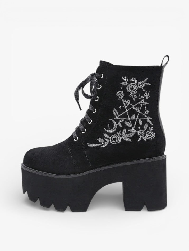 Gothic Flower Platform Ankle Boots