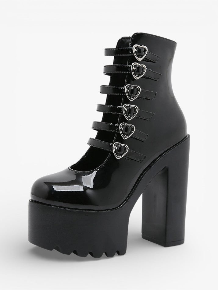 Heart Buckle Platform Mary Jane Heels