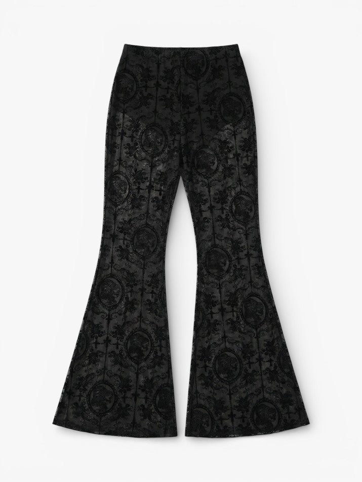 AltGoth Lace Patchwork Flare Pants