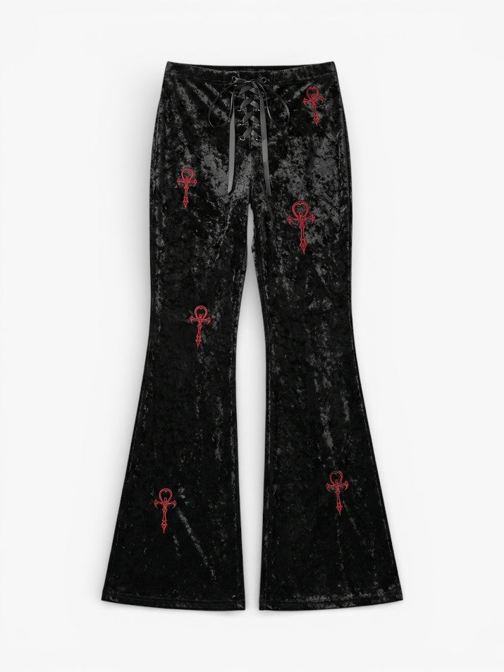 Gothic Velvet Cross Flare Pants