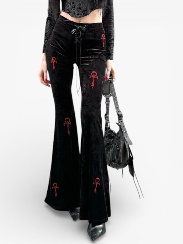 Gothic Velvet Cross Flare Pants