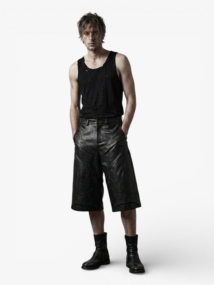 Black PU Leather Knee-Length Shorts