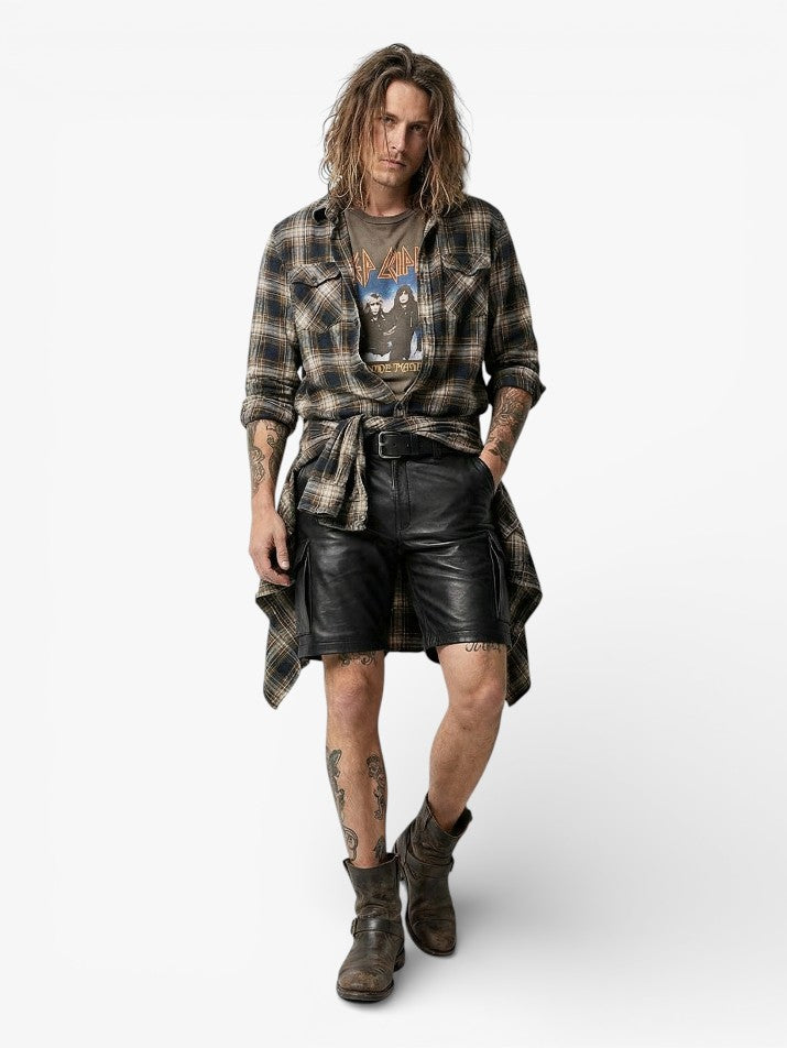 Punk PU Leather Straight-Leg Shorts