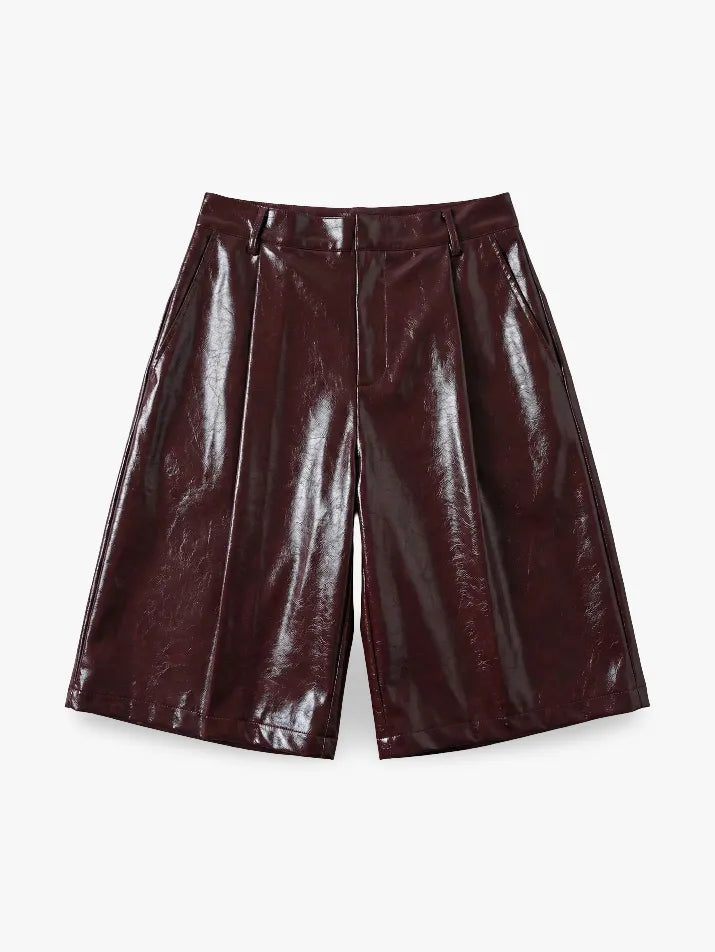 Shiny Burgundy PU Leather Shorts