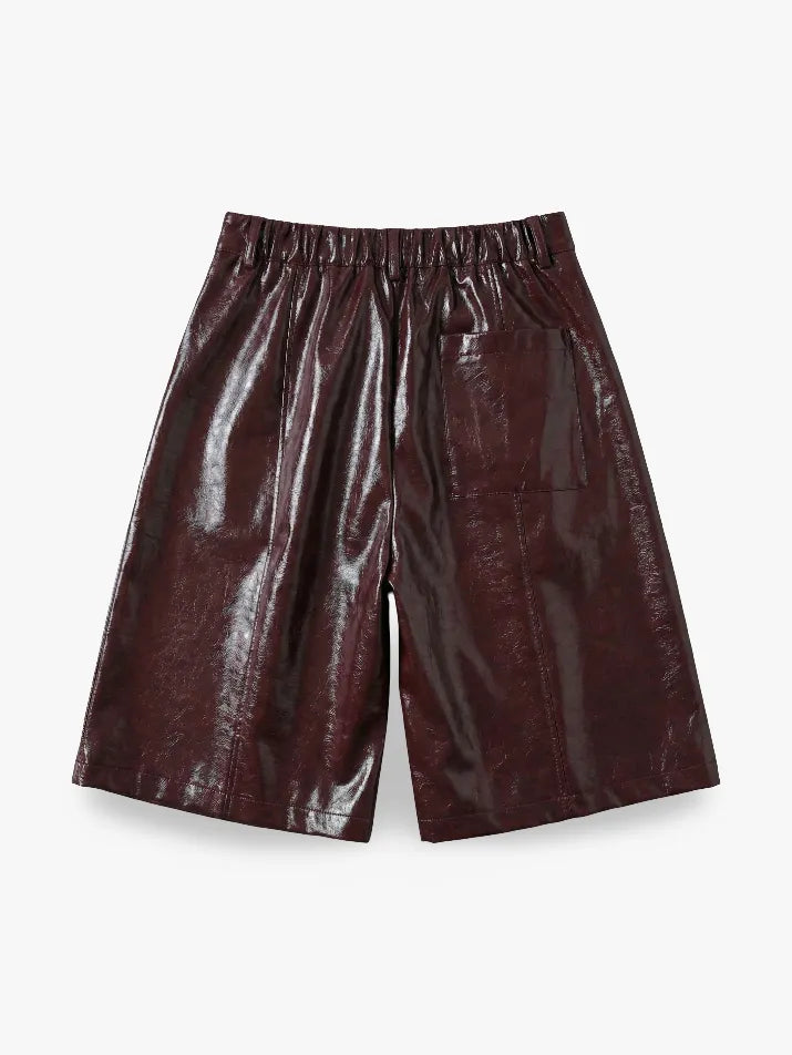 Shiny Burgundy PU Leather Shorts