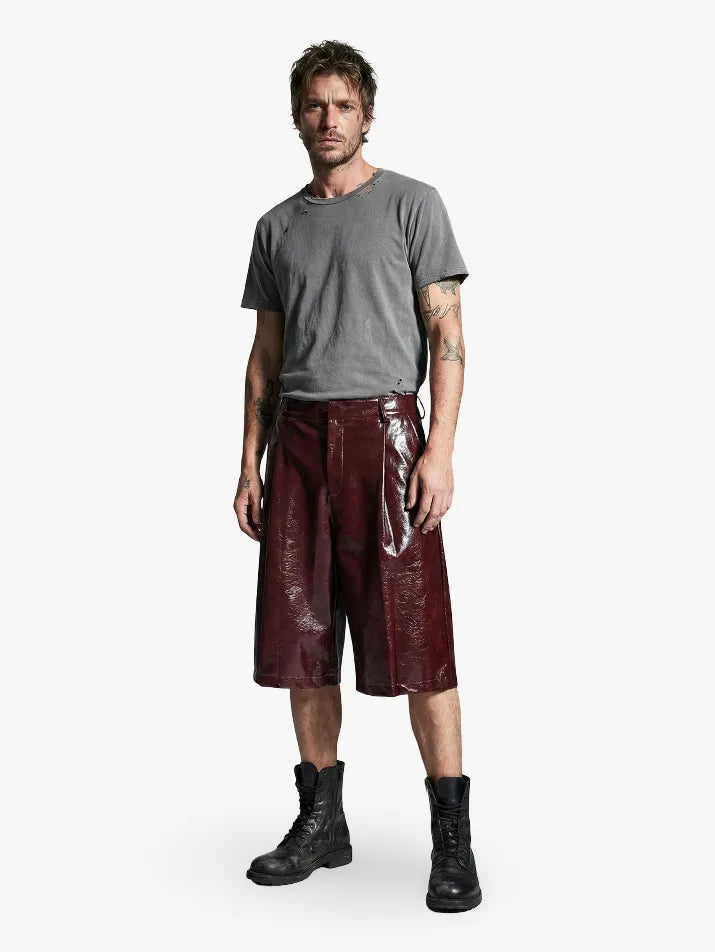 Shiny Burgundy PU Leather Shorts