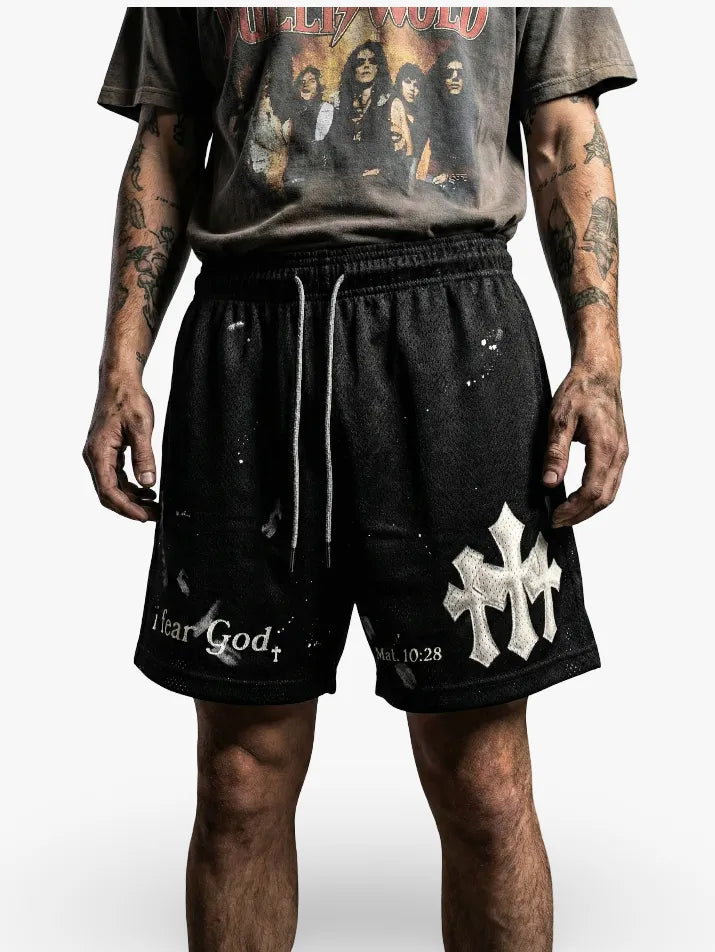 Vintage Cross Print Street Shorts