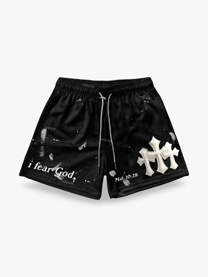 Vintage Cross Print Street Shorts