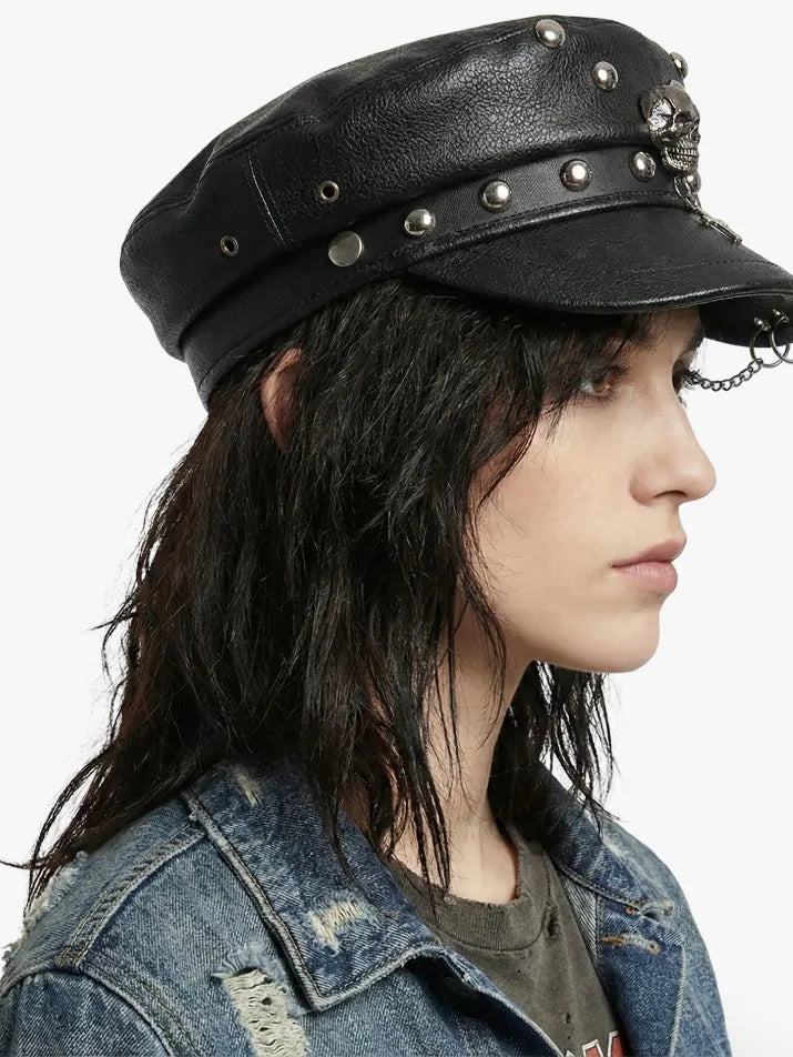 Punk Leather Military Beret