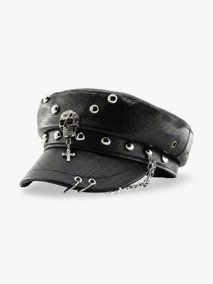 Punk Leather Military Beret
