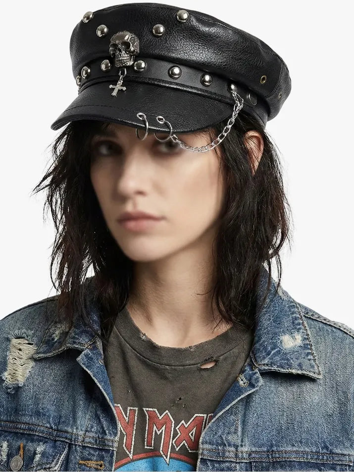 Punk Leather Military Beret