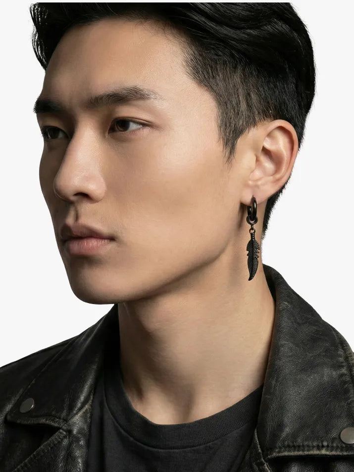 Korean Cross Feather Hoop Earrings