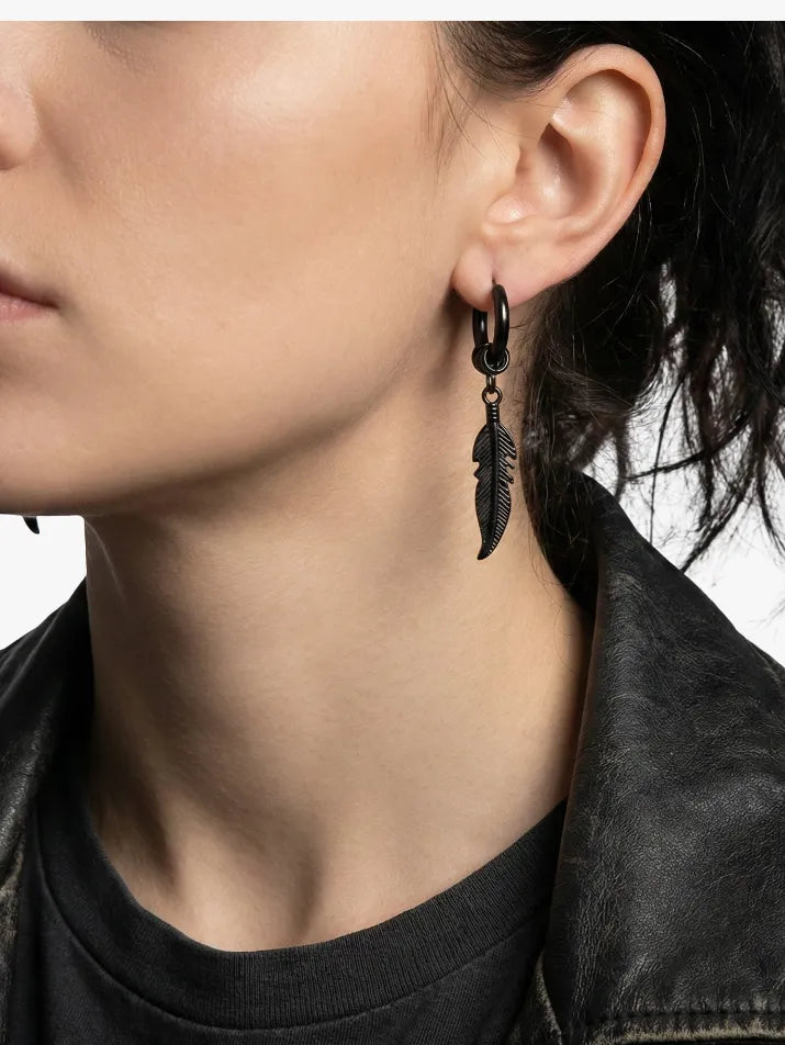 Korean Cross Feather Hoop Earrings
